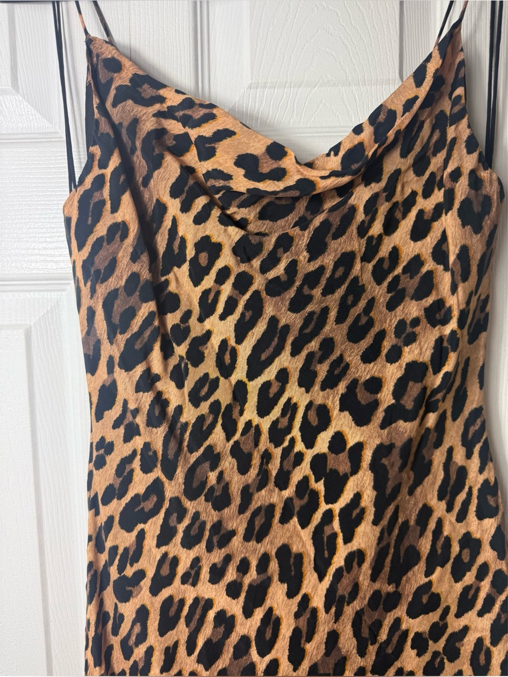 Alice + Olivia Harmony Leopard Print Slip Mini Dress Tan Size 4 Small Draped - Picture 6 of 12